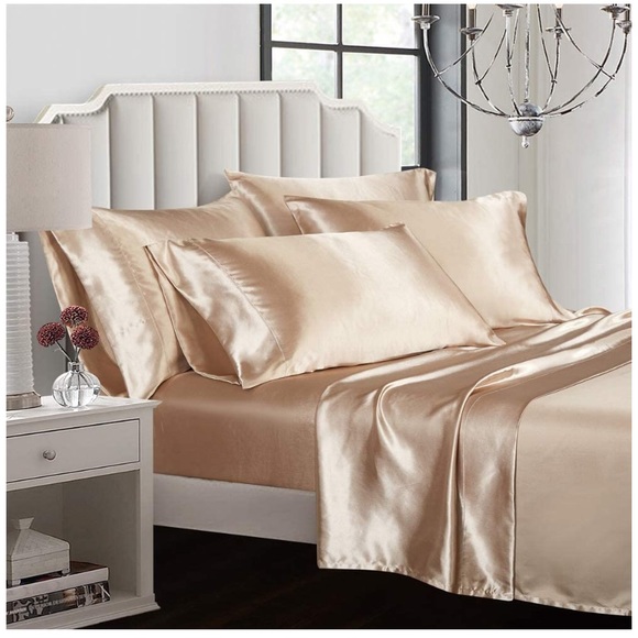 6 Pcs Bed Sheet Set Lux Rich Silk Satin Silky Soft - Picture 2 of 6